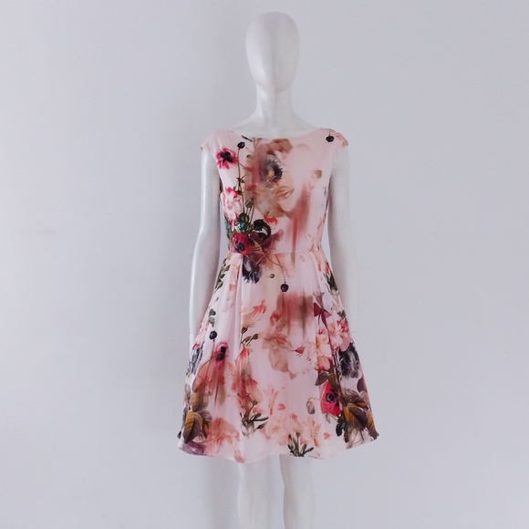 Size UK 10 EU 38 Ted Baker (2) 'Rupin' Pink Opulent Bloom Floral Party Dress - Picture 3 of 14